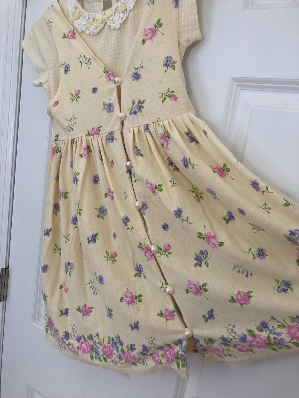 Speechless yellow Floral Button-Front Dress with Pearl Buttons size 7 girls